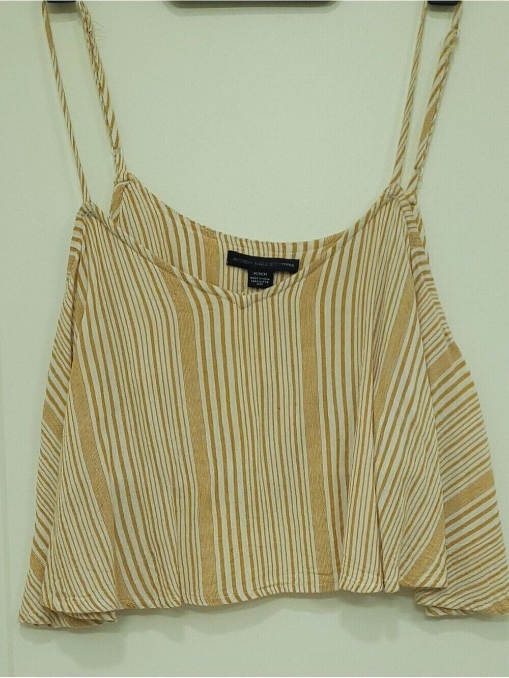American Eagle Outfitters Yellow & White Striped Off-the-shoulder Crop Top